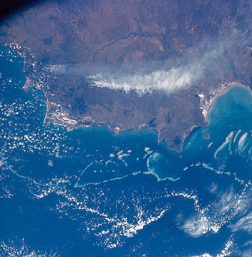 a view of the great barrier reef and the smoke from space a view of the great barrier reef and the smoke from space