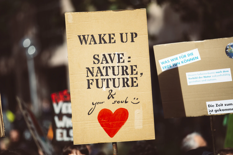 save the planet poster reading \"wake up! save nature, the future and your soul\"