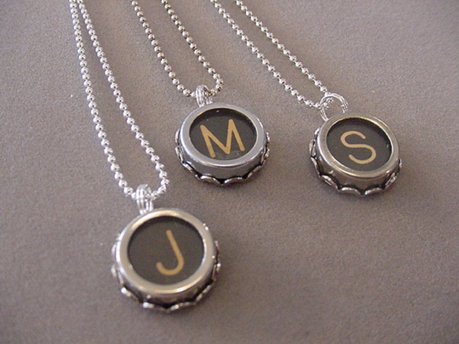 Black Typewriter key Necklace Initial Necklace you choose Initial