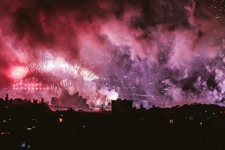 Sydney fireworks covered in smoke Sydney fireworks covered in smoke