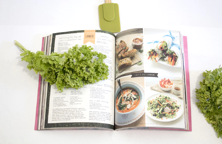 cookbook green leaf on cookbook photo