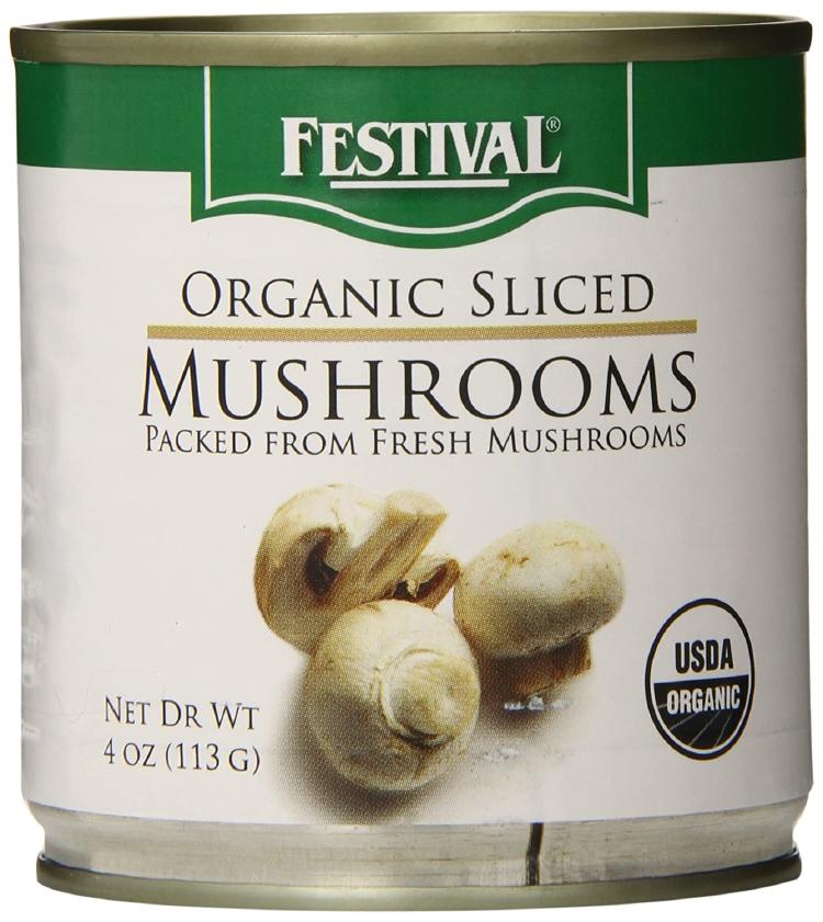 Organic Sliced Mushrooms in a can, front view