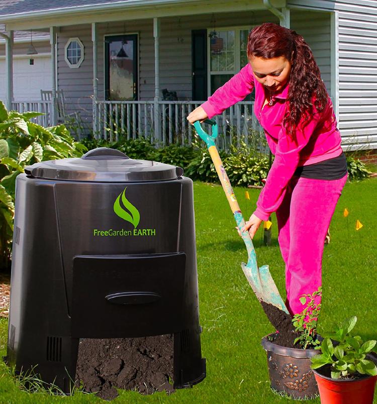 Woman using the compost bin