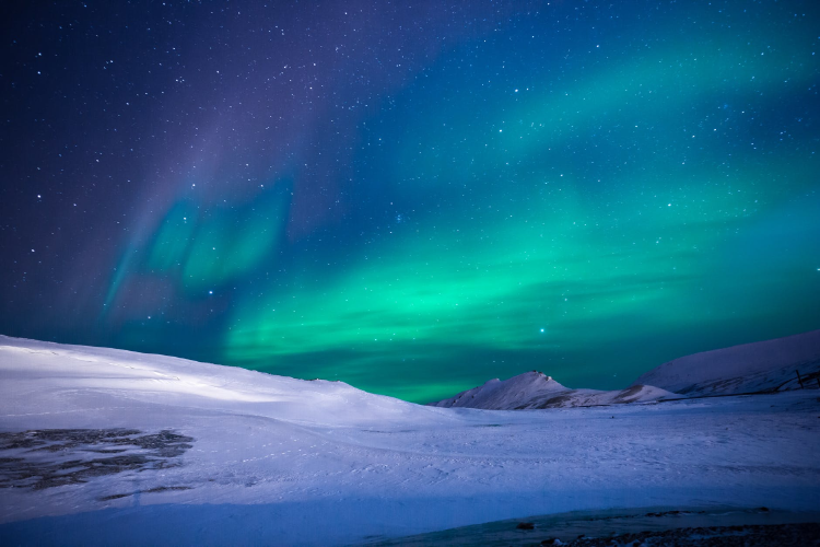 Snapshot of the northern lights at night during winter