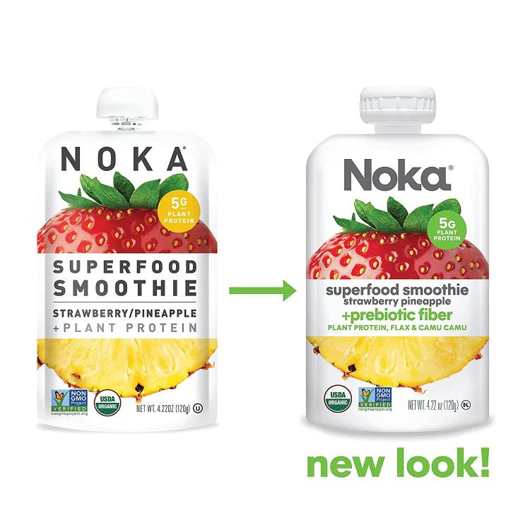 The pouch of the Strawberry NOKA vegan smoothie