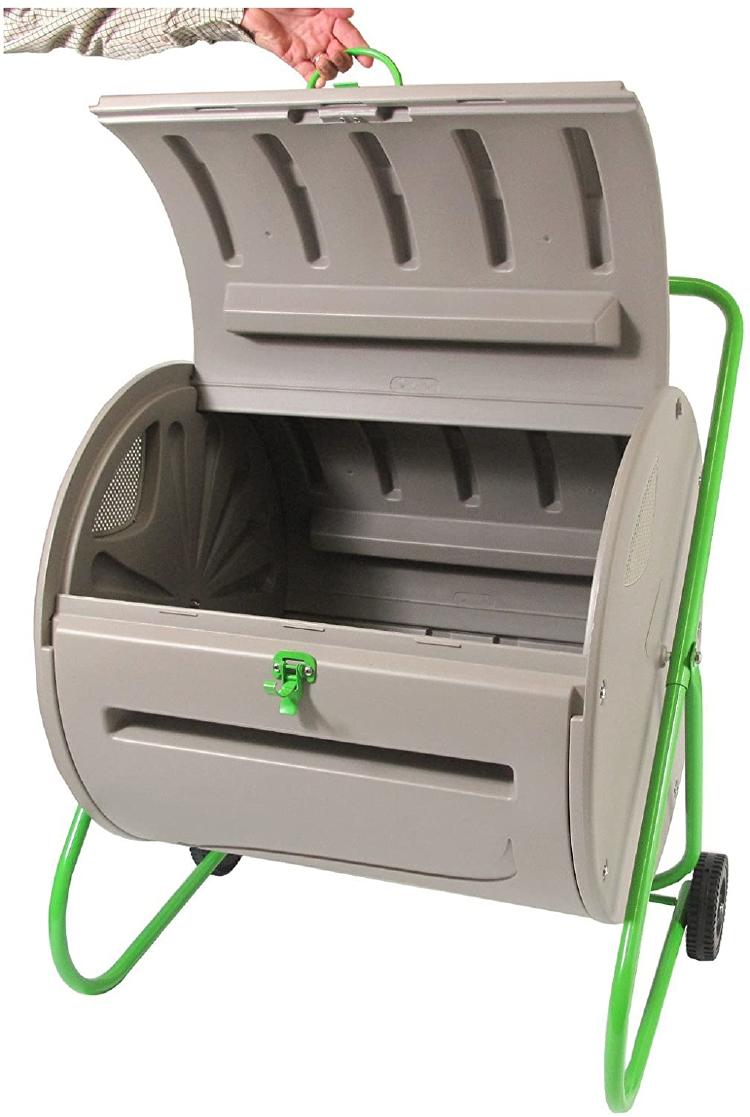 Composter The composter has a wide door for filling and emptying