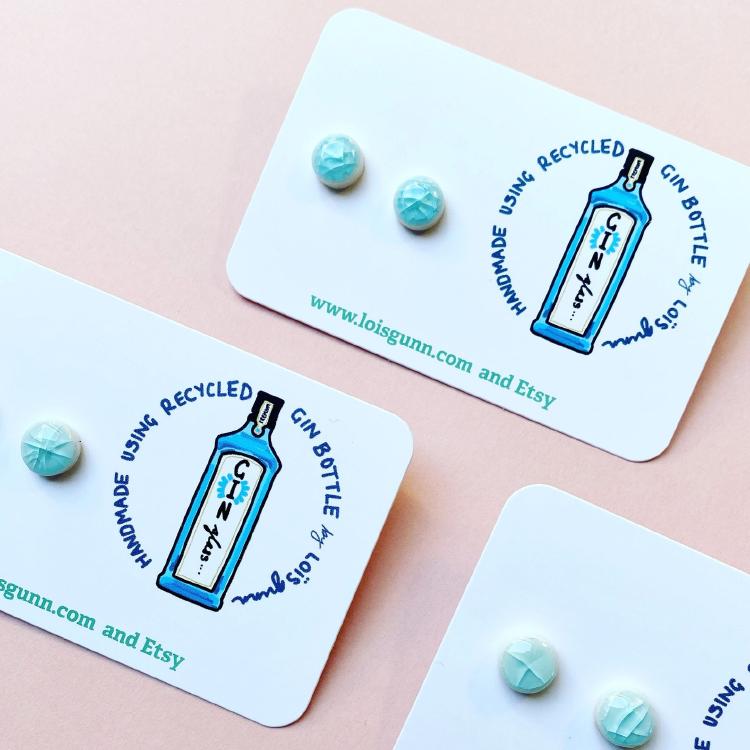 Stud earrings made with BLUE recycled BOMBAY SAPPHIRE gin bottle glass Stud earrings made with BLUE recycled BOMBAY SAPPHIRE gin bottle glass