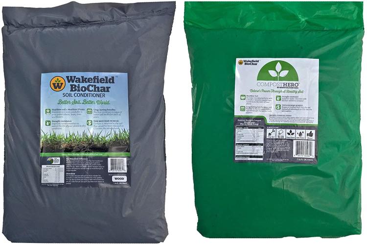 Wakefield 1 Cu Ft Premium Biochar Organic Garden Soil Conditioner &amp; 1 Cu Ft Hero Blend Compost with Fungi